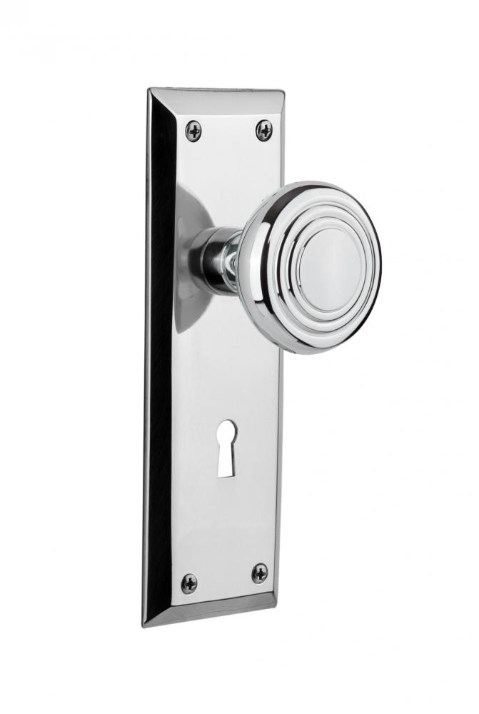 Nostalgic Warehouse New York Plate with Keyhole Privacy Deco Door Knob in Bright Chrome