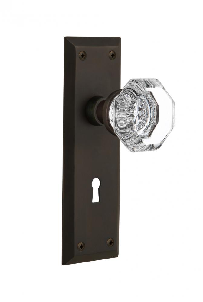 Nostalgic Warehouse New York Plate with Keyhole Privacy Waldorf Door Knob in Oil-Rubbed Bronze