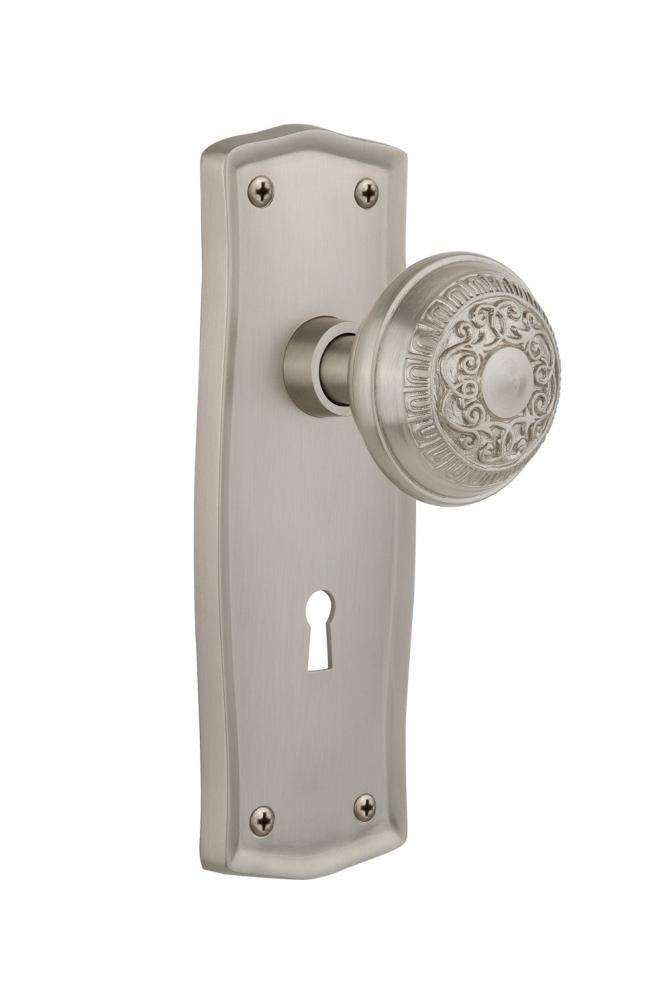 Nostalgic Warehouse Prairie Plate with Keyhole Privacy Egg & Dart Door Knob in Satin Nickel