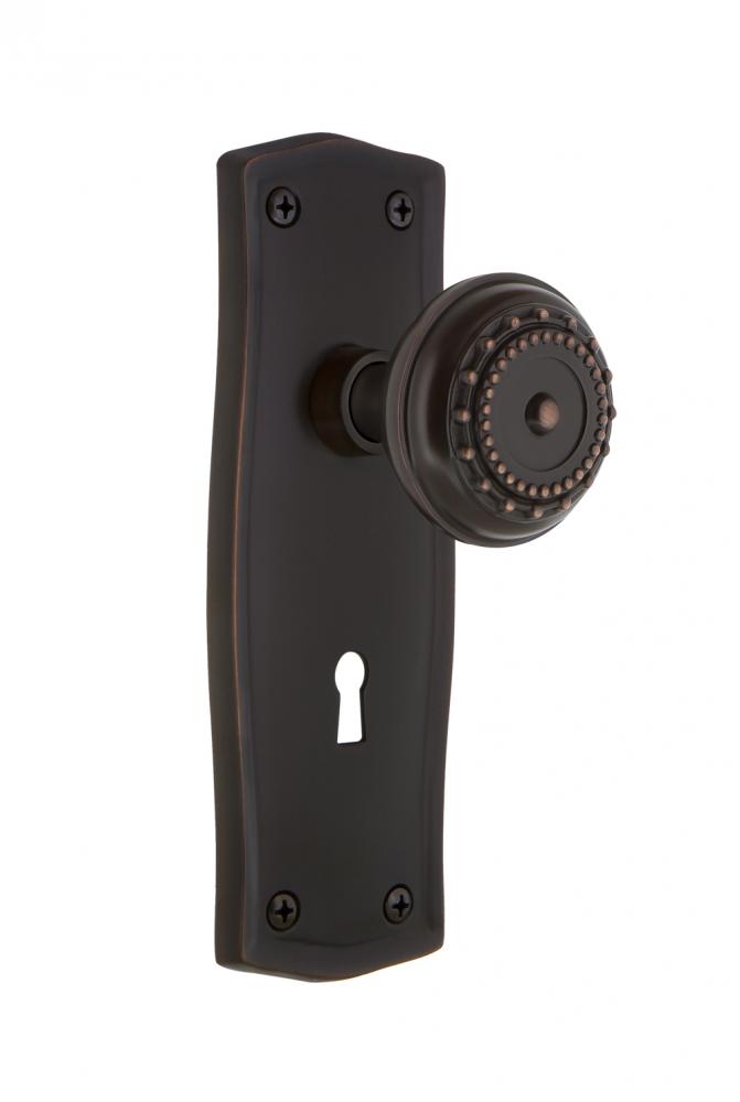 Nostalgic Warehouse Prairie Plate with Keyhole Privacy Meadows Door Knob in Timeless Bronze