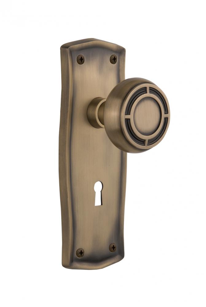 Nostalgic Warehouse Prairie Plate with Keyhole Privacy Mission Door Knob in Antique Brass
