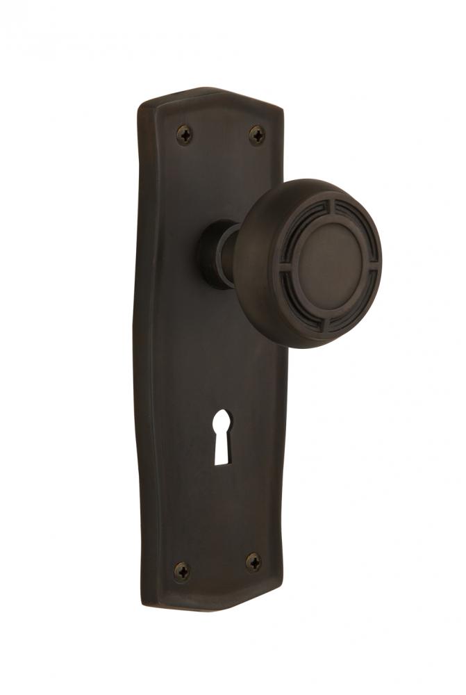 Nostalgic Warehouse Prairie Plate with Keyhole Privacy Mission Door Knob in Oil-Rubbed Bronze