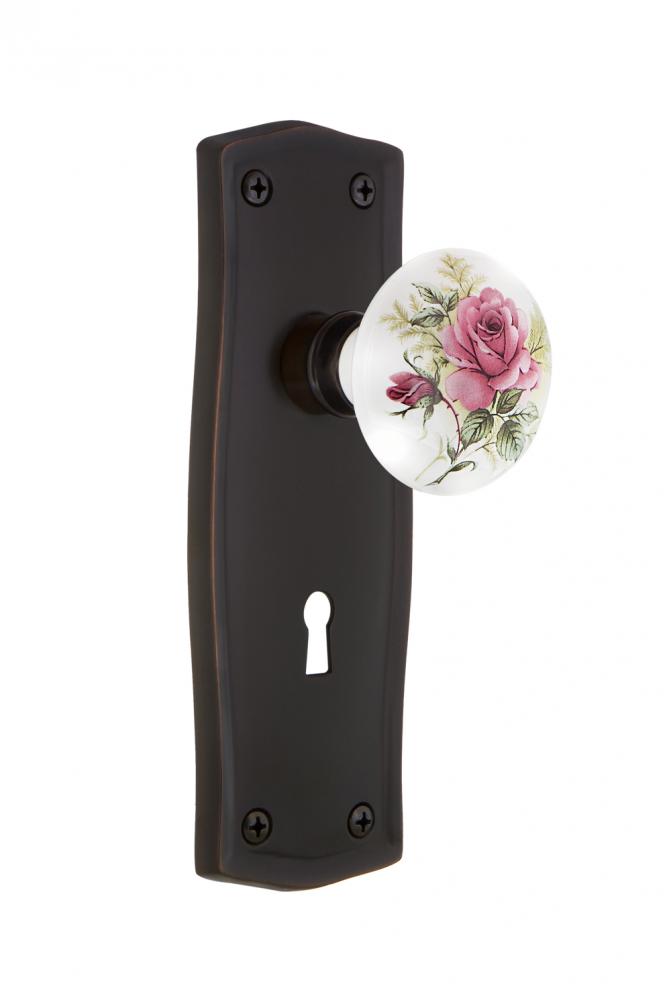 Nostalgic Warehouse Prairie Plate with Keyhole Privacy White Rose Porcelain Door Knob in Timeless