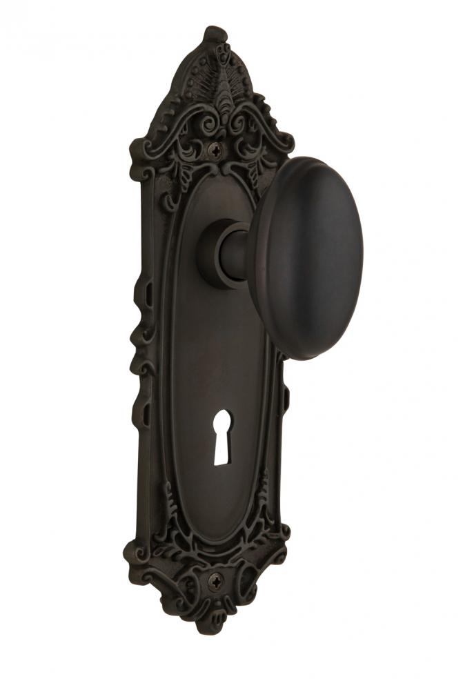 Nostalgic Warehouse Victorian Plate with Keyhole Privacy Homestead Door Knob in Oil-Rubbed Bronze