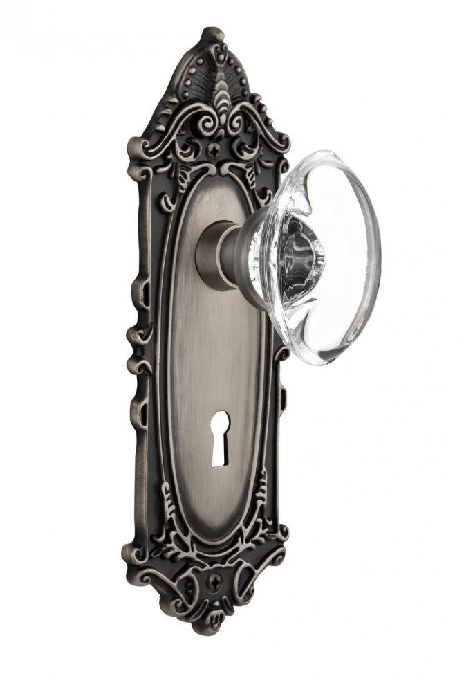 Nostalgic Warehouse Victorian Plate with Keyhole Privacy Oval Clear Crystal Glass Door Knob in Ant