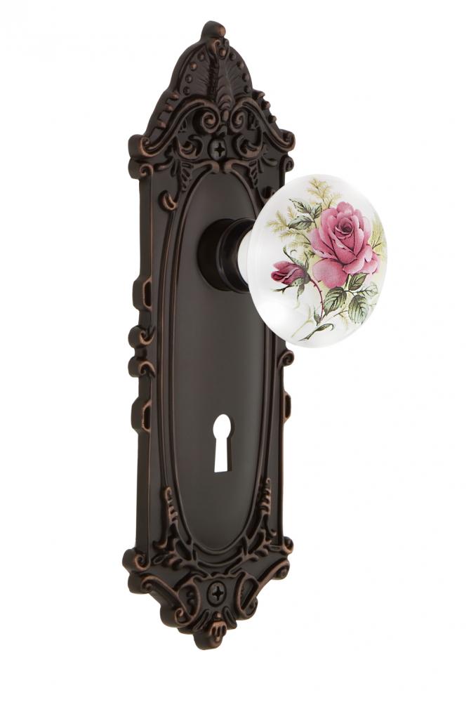 Nostalgic Warehouse Victorian Plate with Keyhole Privacy White Rose Porcelain Door Knob in Timeles