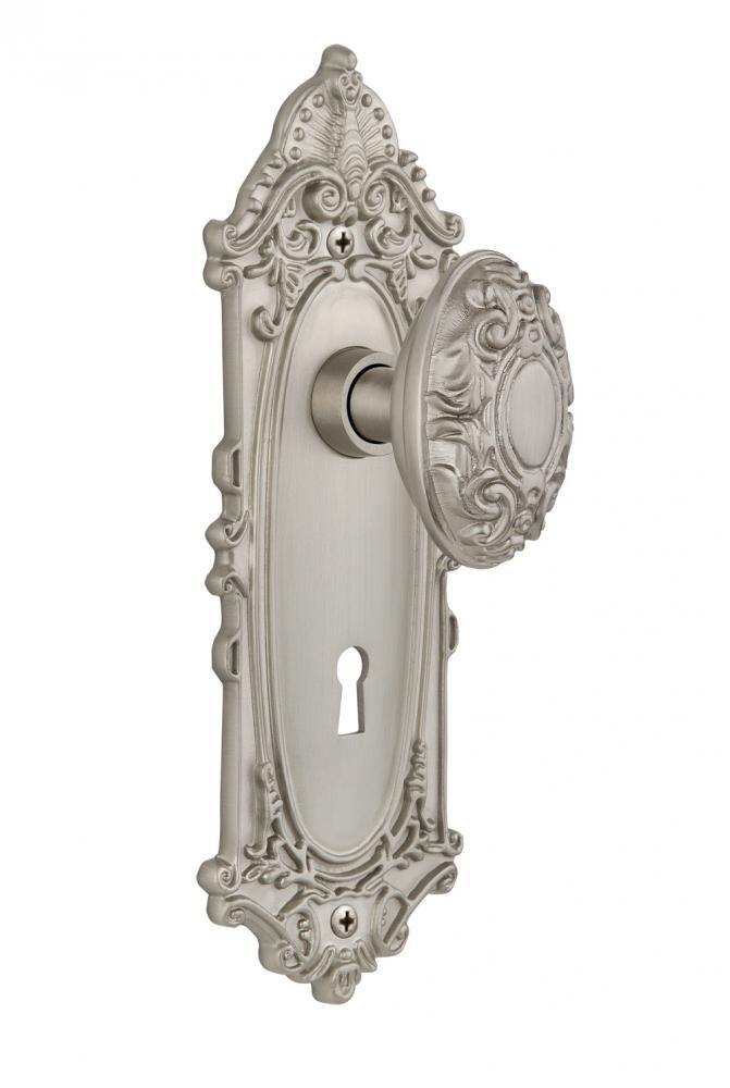 Nostalgic Warehouse Victorian Plate with Keyhole Privacy Victorian Door Knob in Satin Nickel