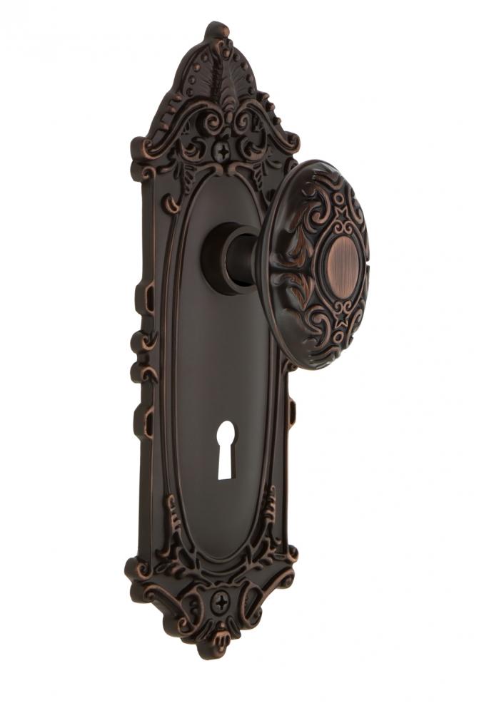 Nostalgic Warehouse Victorian Plate with Keyhole Privacy Victorian Door Knob in Timeless Bronze