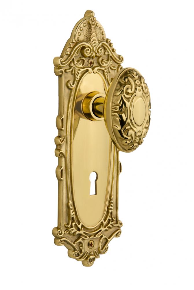 Nostalgic Warehouse Victorian Plate with Keyhole Privacy Victorian Door Knob in Unlacquered Brass