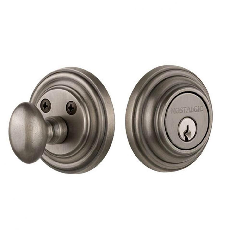 Nostalgic Warehouse Classic Rosette Single Cylinder Deadbolt in Antique Pewter