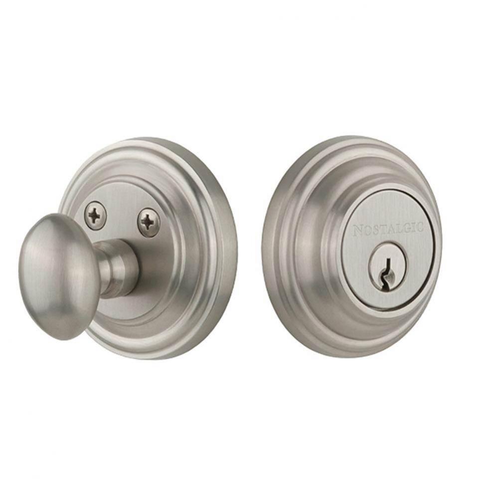 Nostalgic Warehouse Classic Rosette Single Cylinder Deadbolt in Satin Nickel