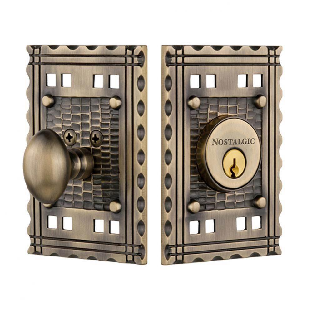 Nostalgic Warehouse Craftsman Plate Single Cylinder Deadbolt in Antique Brass