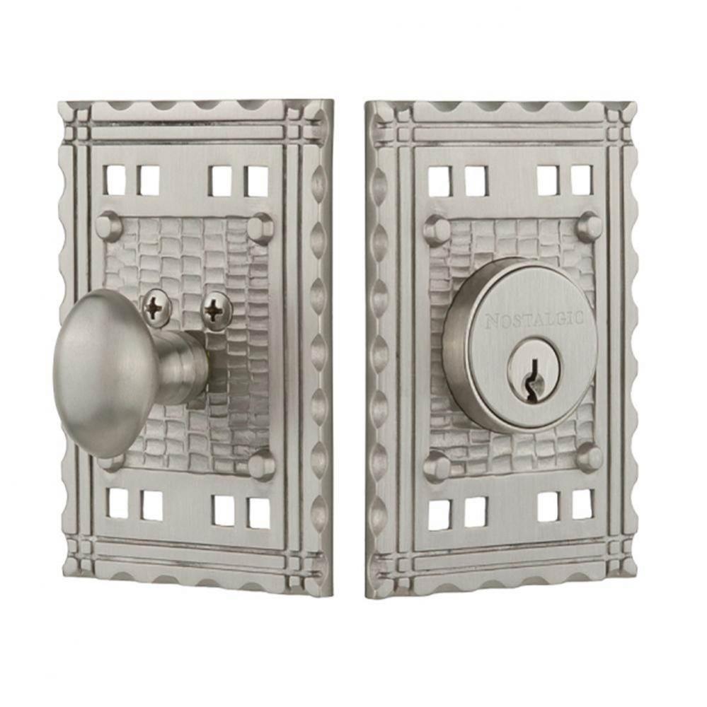 Nostalgic Warehouse Craftsman Plate Single Cylinder Deadbolt in Satin Nickel