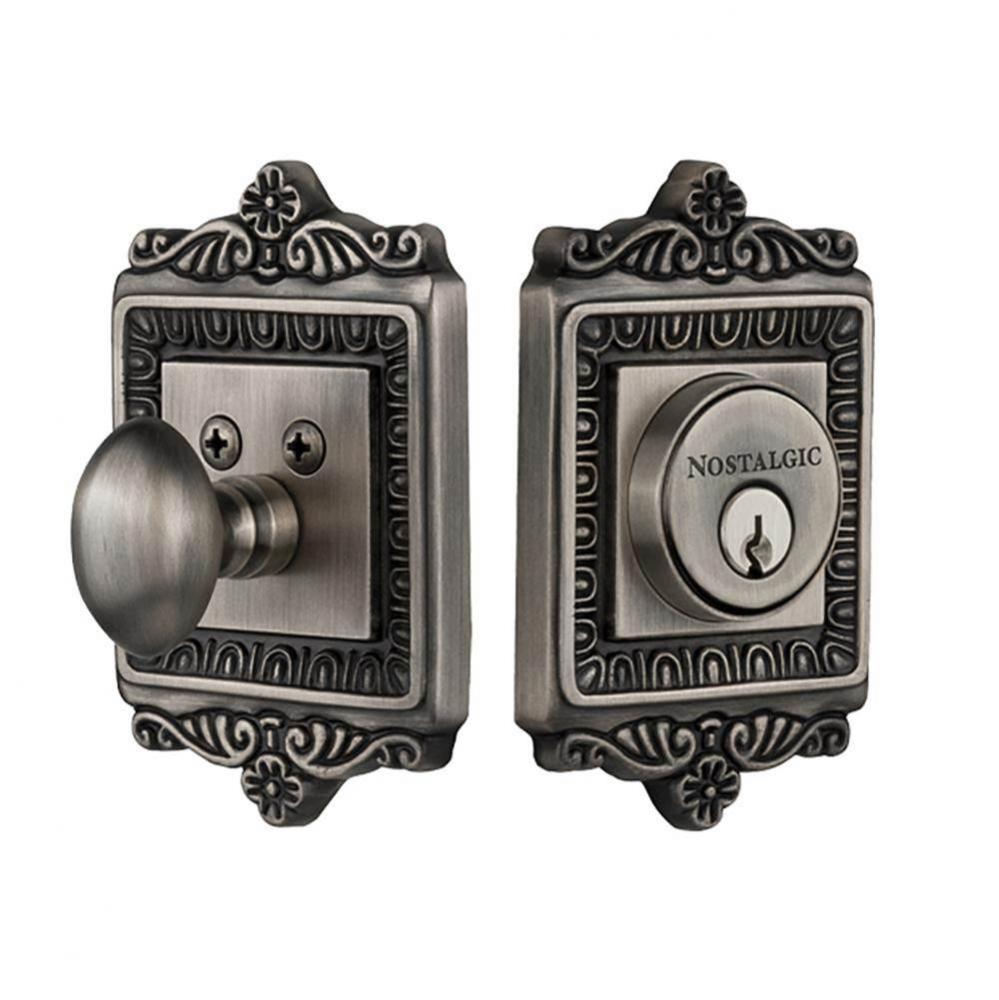 Nostalgic Warehouse Egg & Dart Plate Single Cylinder Deadbolt in Antique Pewter