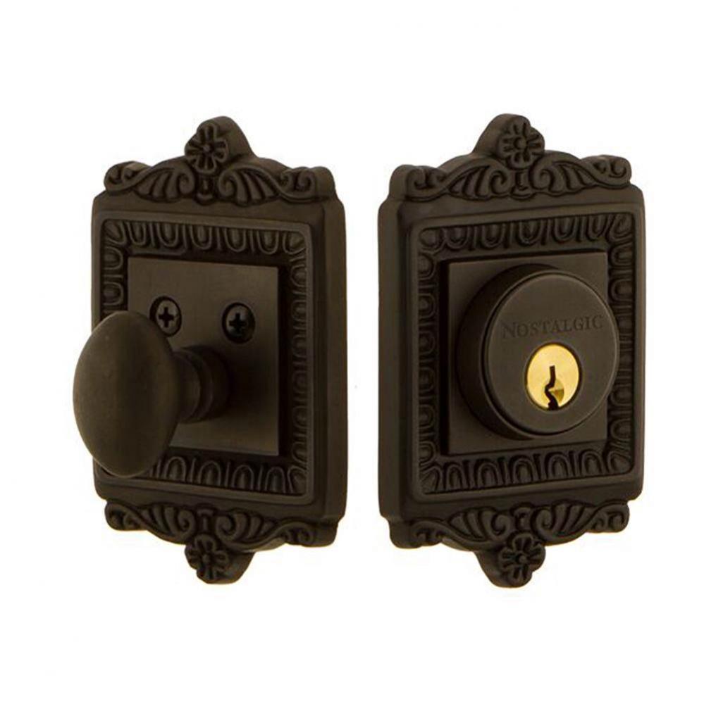 Nostalgic Warehouse Egg & Dart Plate Single Cylinder Deadbolt in Oil_Rubbed Bronze