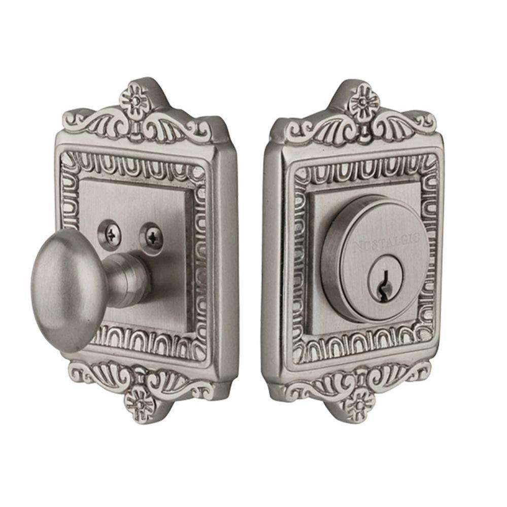 Nostalgic Warehouse Egg & Dart Plate Single Cylinder Deadbolt in Satin Nickel