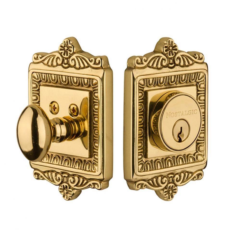 Nostalgic Warehouse Egg & Dart Plate Single Cylinder Deadbolt in Unlacquered Brass