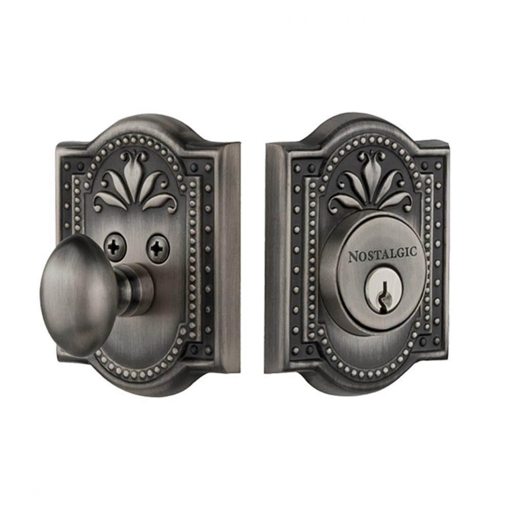 Nostalgic Warehouse Meadows Plate Single Cylinder Deadbolt in Antique Pewter