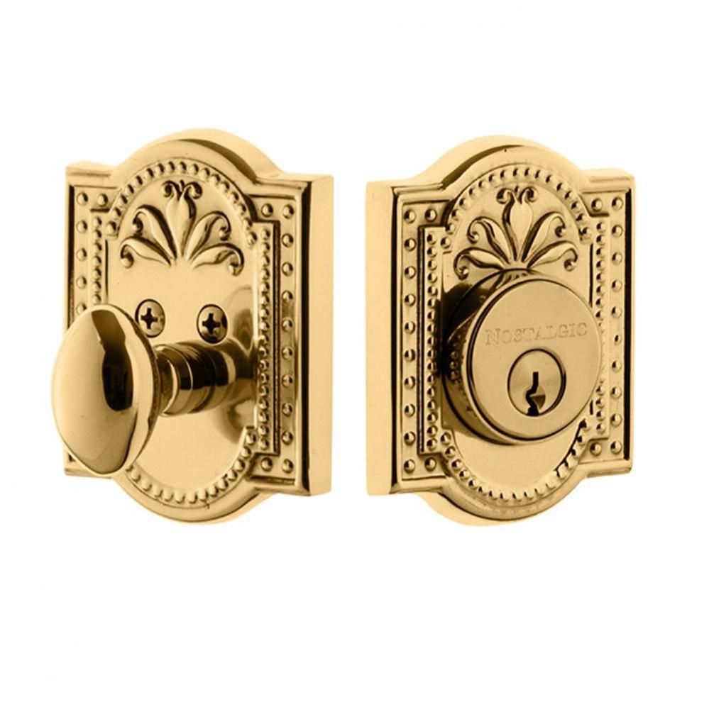 Nostalgic Warehouse Meadows Plate Single Cylinder Deadbolt in Polished Brass