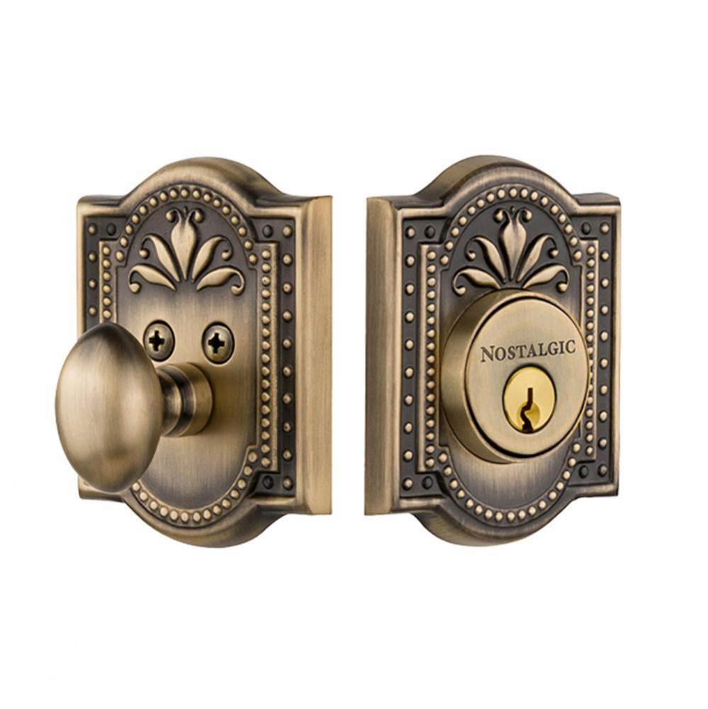 Nostalgic Warehouse Meadows Plate Single Cylinder Deadbolt in Antique Brass