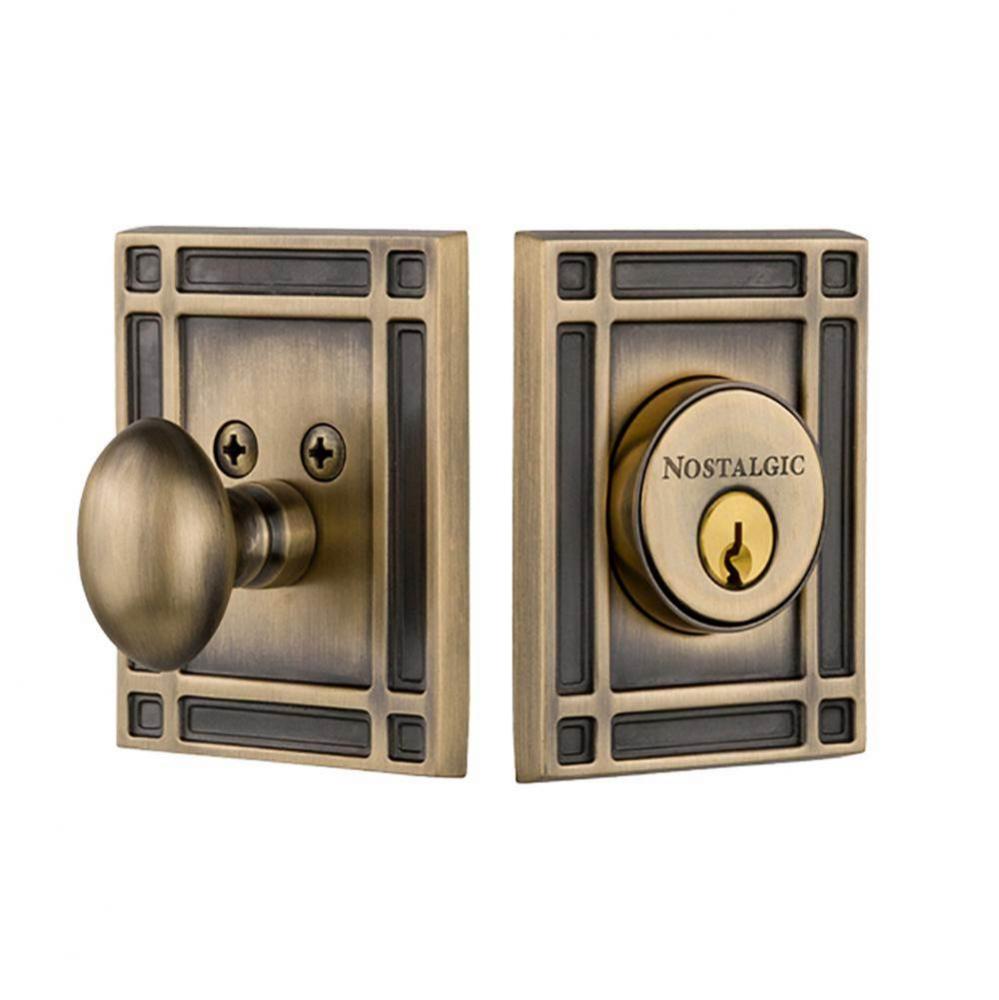 Nostalgic Warehouse Mission Plate Single Cylinder Deadbolt in Antique Brass