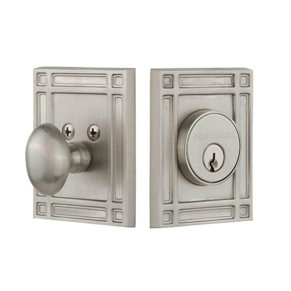 Nostalgic Warehouse Mission Plate Single Cylinder Deadbolt in Satin Nickel