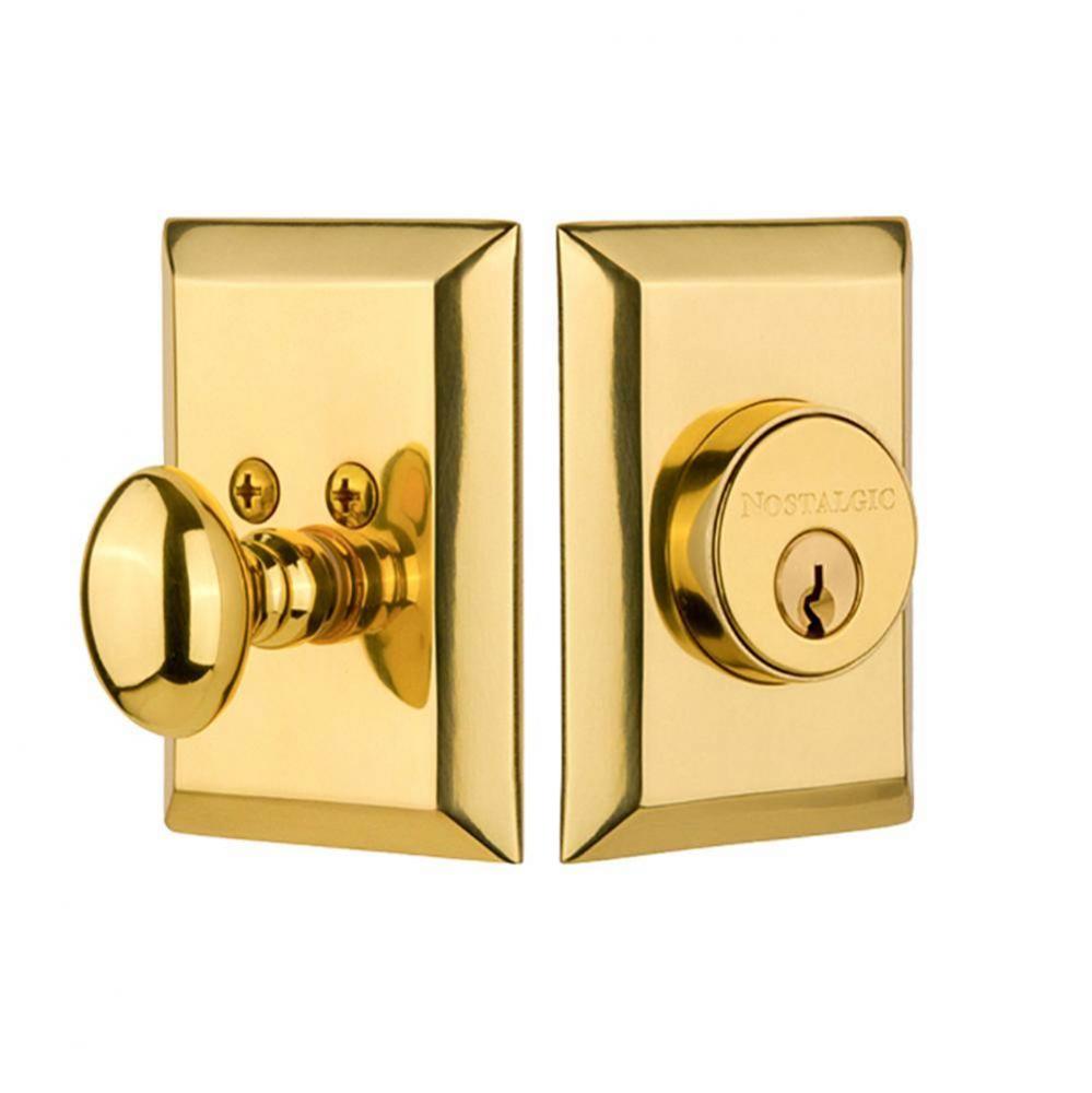 Nostalgic Warehouse New York Plate Single Cylinder Deadbolt in Unlacquered Brass