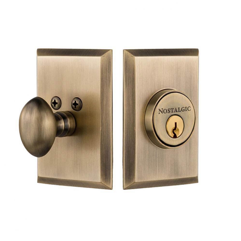 Nostalgic Warehouse New York Plate Single Cylinder Deadbolt in Antique Brass