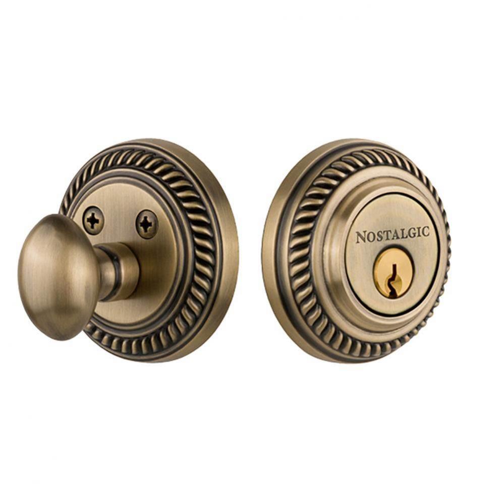 Nostalgic Warehouse Rope Rosette Single Cylinder Deadbolt in Antique Brass