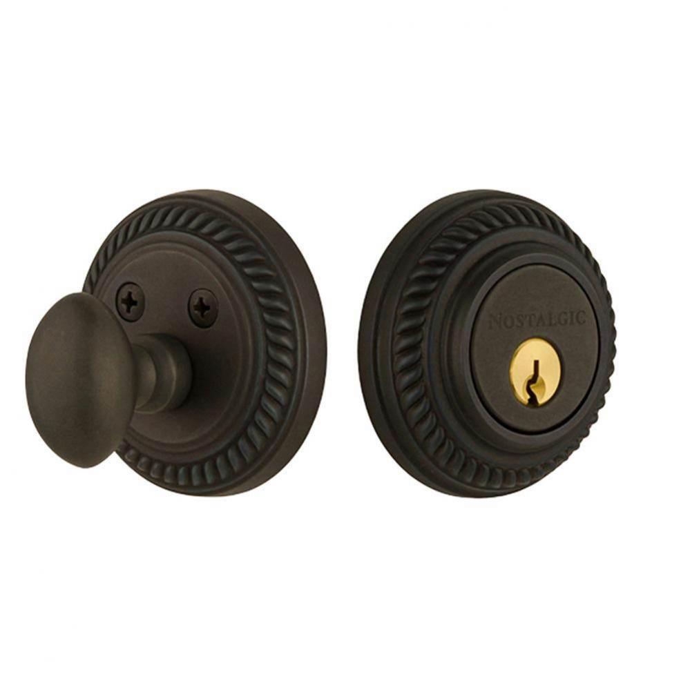 Nostalgic Warehouse Rope Rosette Single Cylinder Deadbolt in Oil_Rubbed Bronze