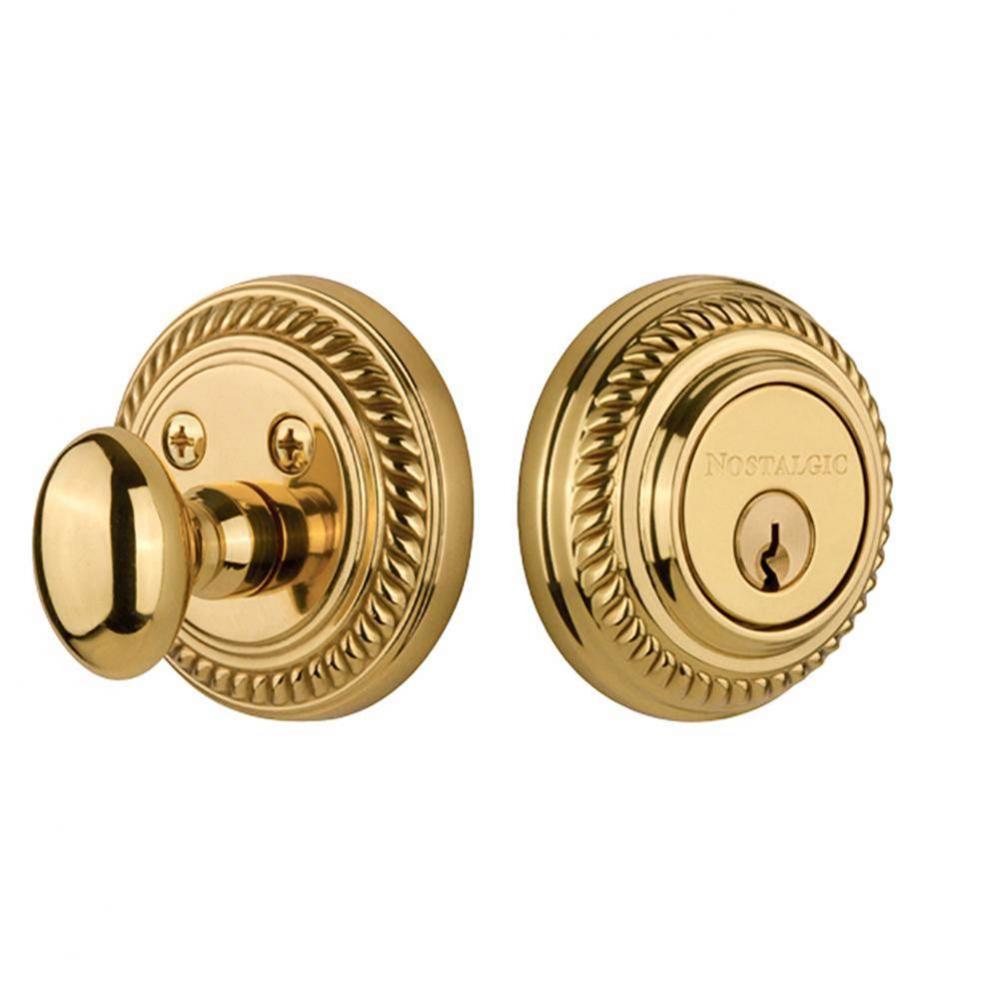 Nostalgic Warehouse Rope Rosette Single Cylinder Deadbolt in Unlacquered Brass