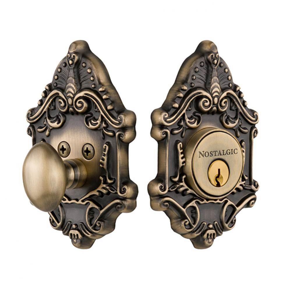 Nostalgic Warehouse Victorian Plate Single Cylinder Deadbolt in Antique Brass