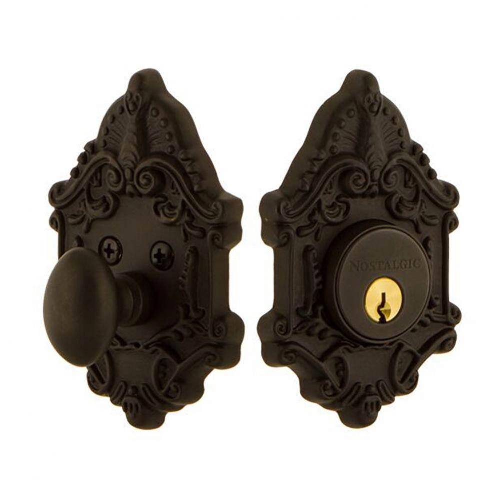 Nostalgic Warehouse Victorian Plate Single Cylinder Deadbolt in Oil_Rubbed Bronze