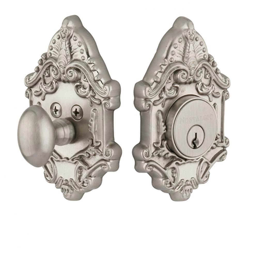 Nostalgic Warehouse Victorian Plate Single Cylinder Deadbolt in Satin Nickel