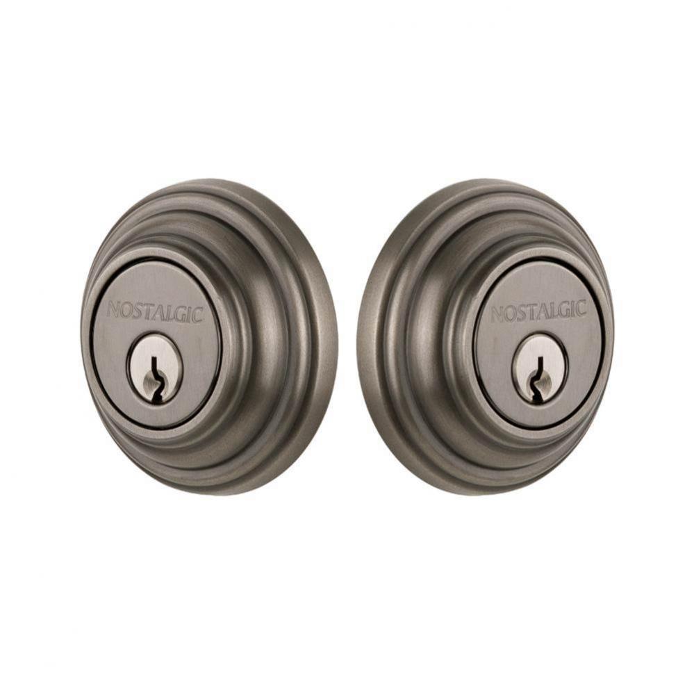 Nostalgic Warehouse Classic Rosette Double Cylinder Deadbolt in Antique Pewter