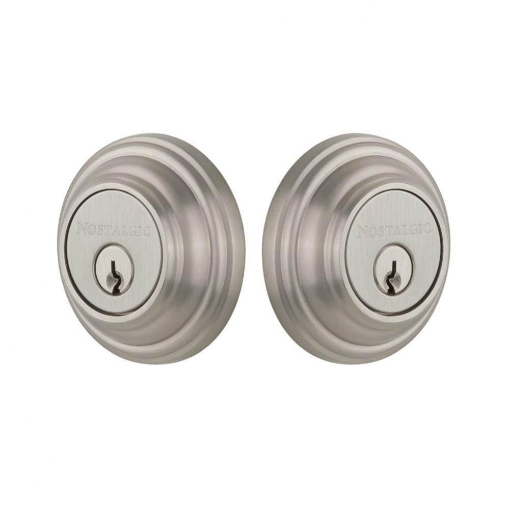 Nostalgic Warehouse Classic Rosette Double Cylinder Deadbolt in Satin Nickel