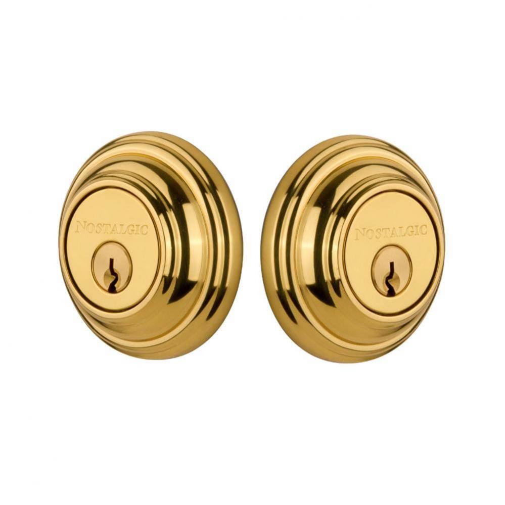 Nostalgic Warehouse Classic Rosette Double Cylinder Deadbolt in Unlacquered Brass