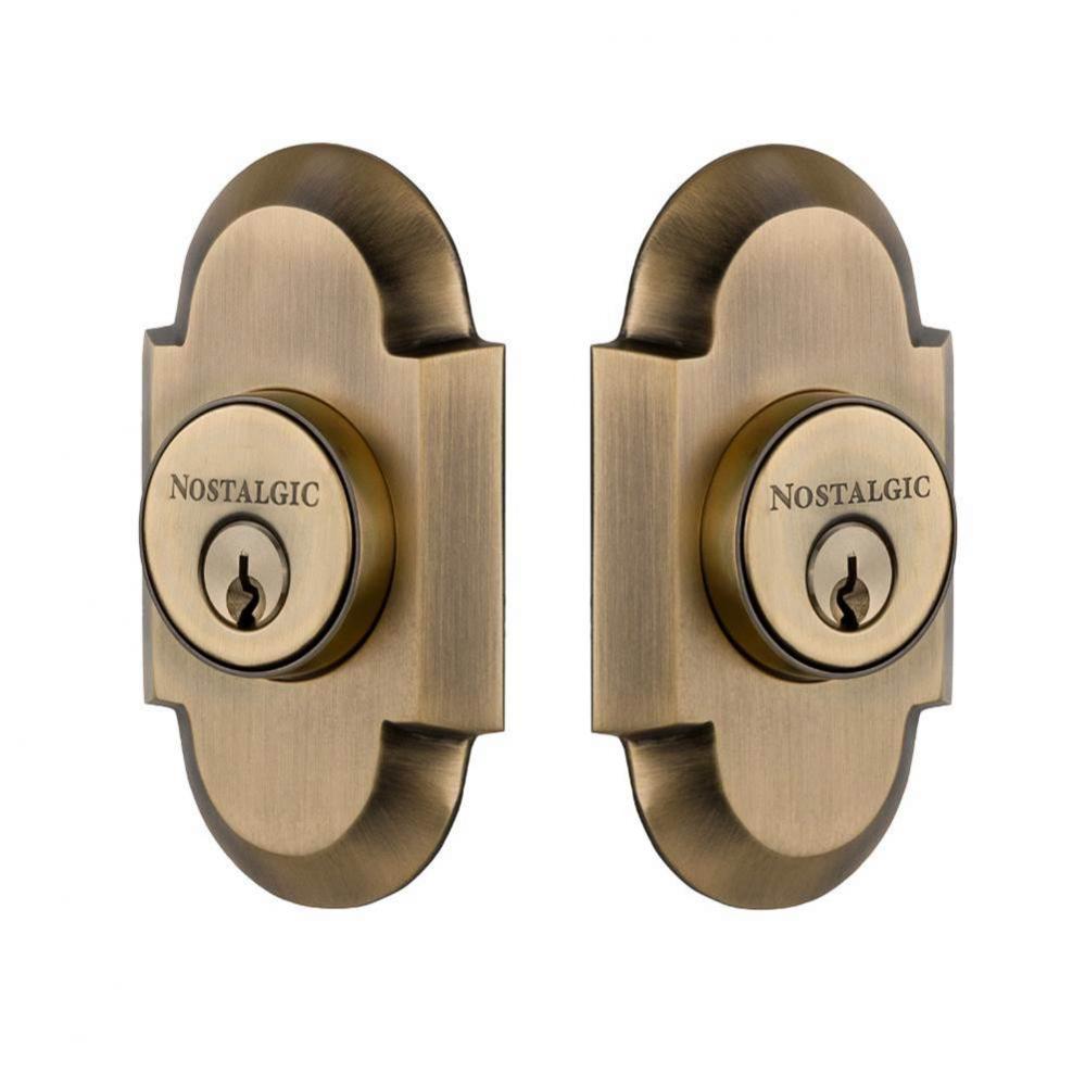 Nostalgic Warehouse Cottage Plate Double Cylinder Deadbolt in Antique Brass