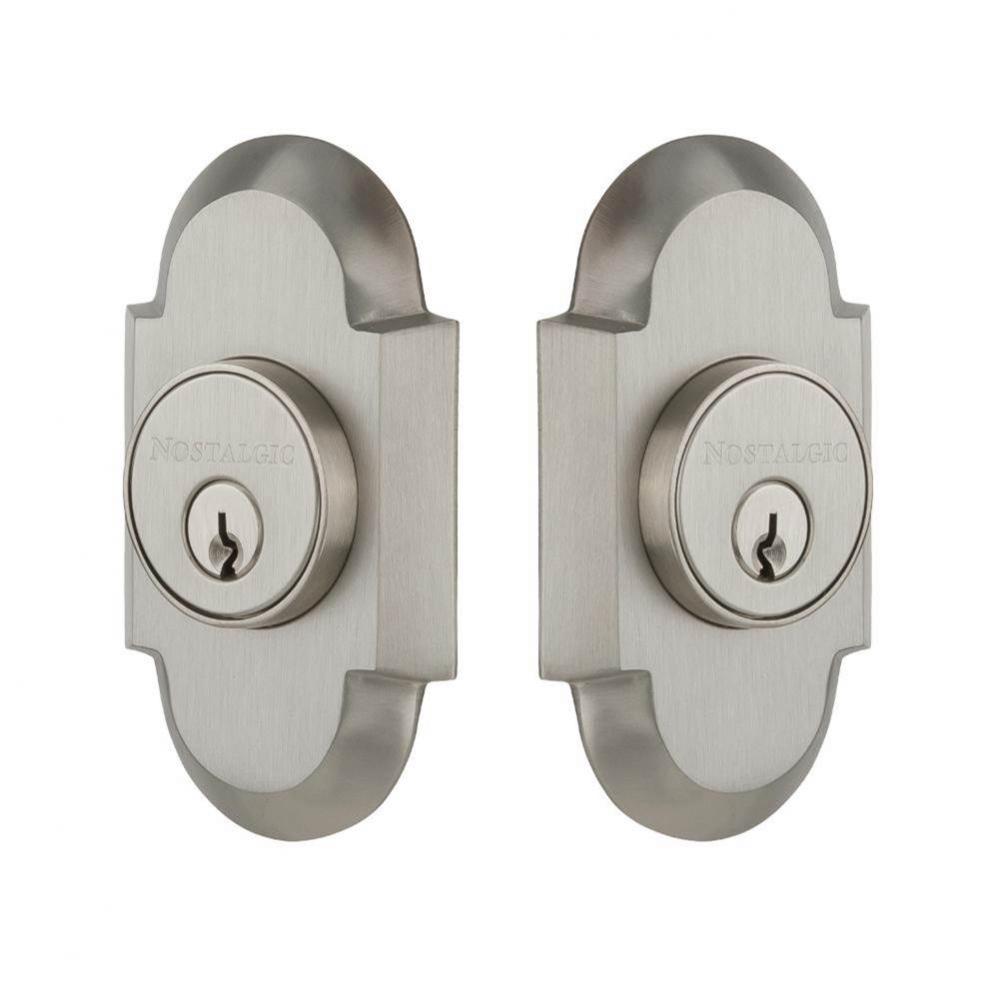 Nostalgic Warehouse Cottage Plate Double Cylinder Deadbolt in Satin Nickel