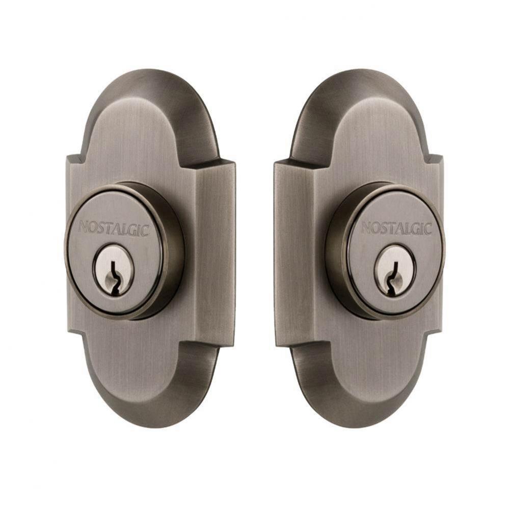 Nostalgic Warehouse Cottage Plate Double Cylinder Deadbolt in Antique Pewter