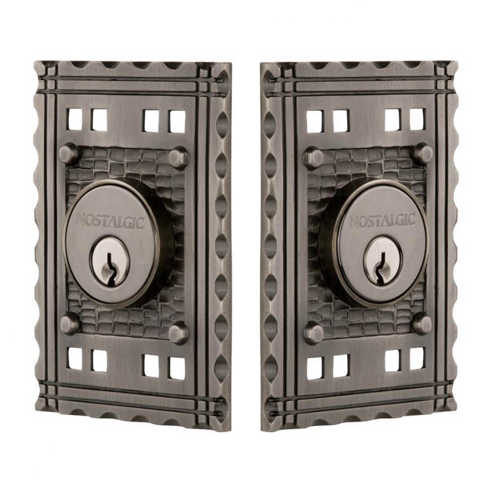 Nostalgic Warehouse Craftsman Plate Double Cylinder Deadbolt in Antique Pewter