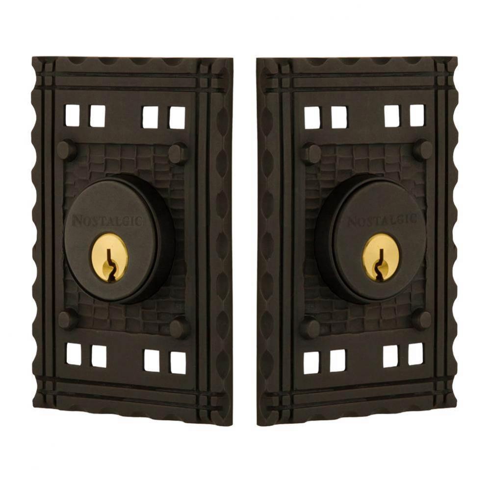 Nostalgic Warehouse Craftsman Plate Double Cylinder Deadbolt in Oil_Rubbed Bronze