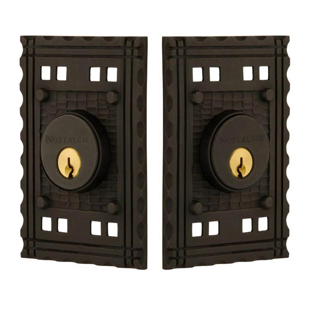 Nostalgic Warehouse Craftsman Plate Double Cylinder Deadbolt in Oil_Rubbed Bronze