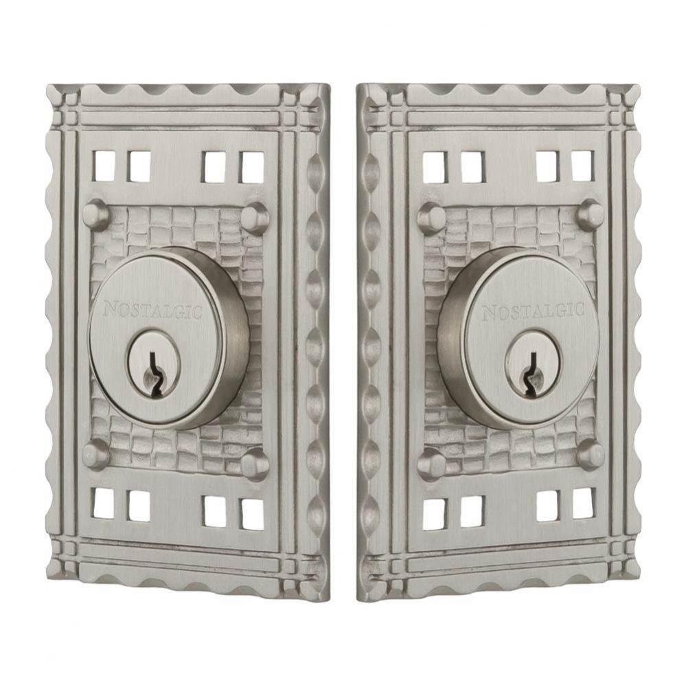 Nostalgic Warehouse Craftsman Plate Double Cylinder Deadbolt in Satin Nickel