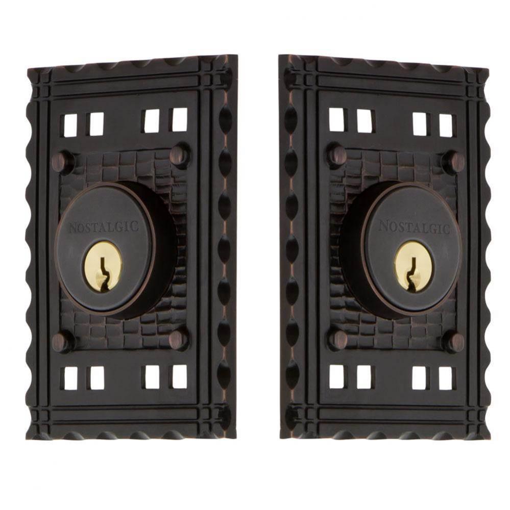 Nostalgic Warehouse Craftsman Plate Double Cylinder Deadbolt in Timeless Bronze