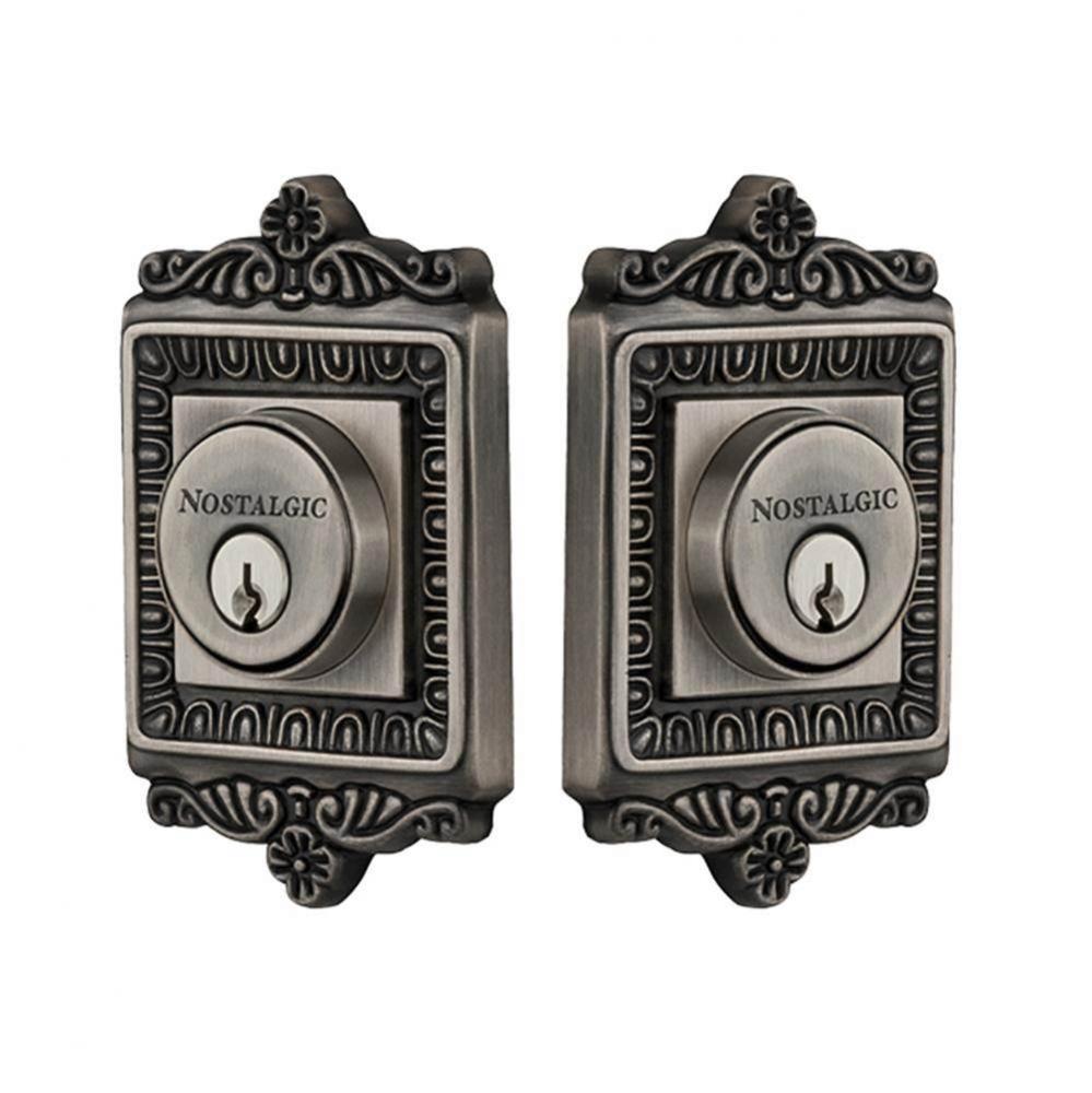 Nostalgic Warehouse Egg & Dart Plate Double Cylinder Deadbolt in Antique Pewter