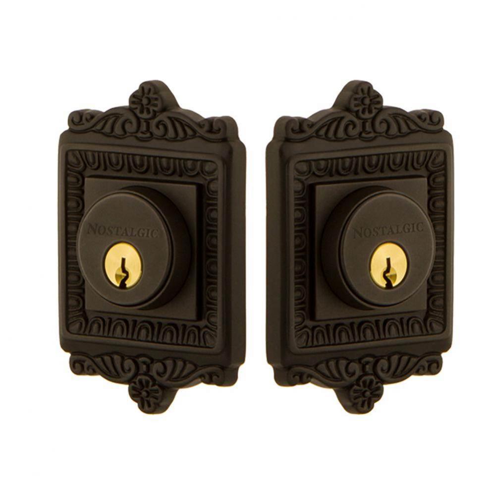 Nostalgic Warehouse Egg & Dart Plate Double Cylinder Deadbolt in Oil_Rubbed Bronze