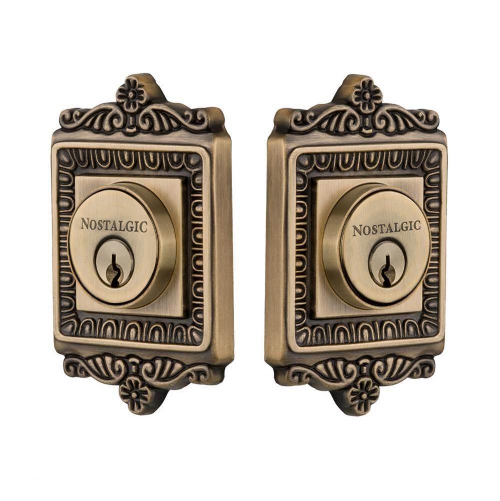 Nostalgic Warehouse Egg & Dart Plate Double Cylinder Deadbolt in Antique Brass