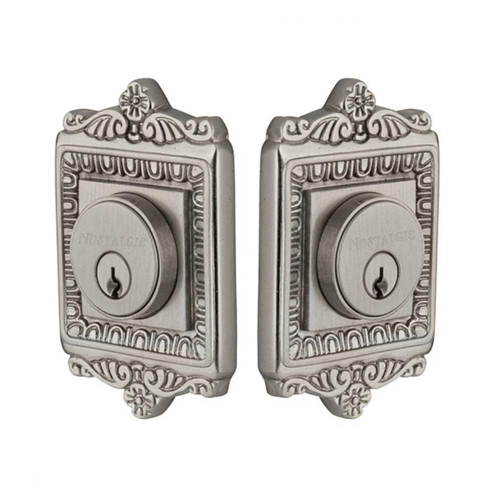 Nostalgic Warehouse Egg & Dart Plate Double Cylinder Deadbolt in Satin Nickel