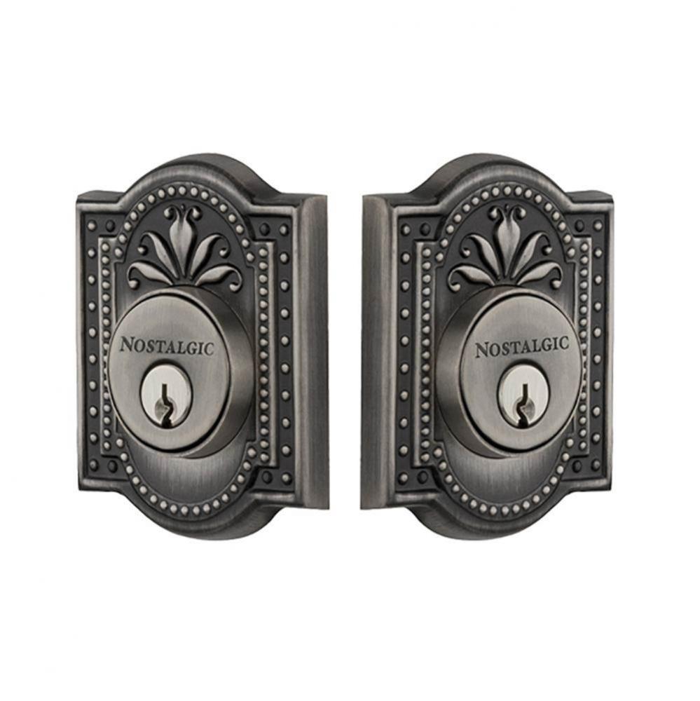 Nostalgic Warehouse Meadows Plate Double Cylinder Deadbolt in Antique Pewter